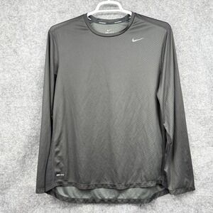 Nike Dri-Fit Mens Running Long-Sleeve Shirt XL Dark Gray Black Striped